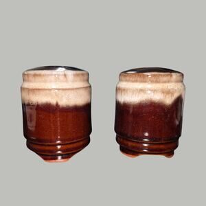 Vintage Mid-Century Brown Drip Glaze Salt and Pepper Shakers Set Pottery MCM